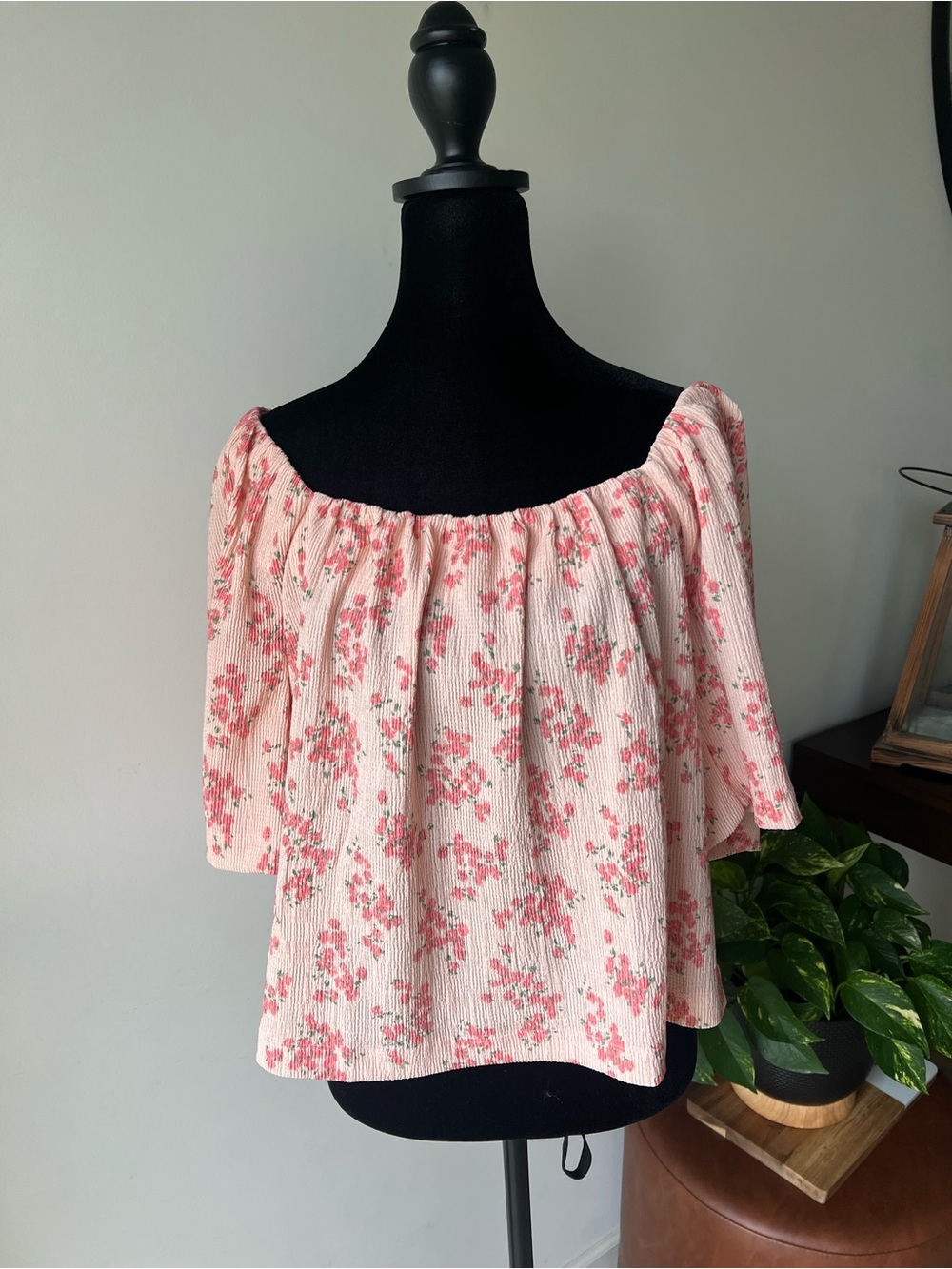 LOFT Pink Floral Off-Shoulder Blouse